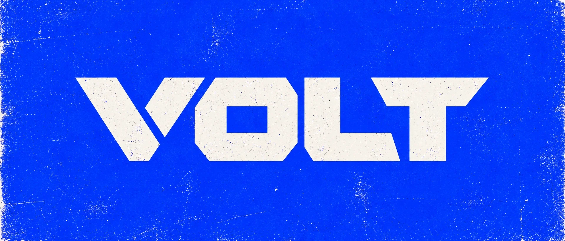 White angular Volt wordmark on electric blue