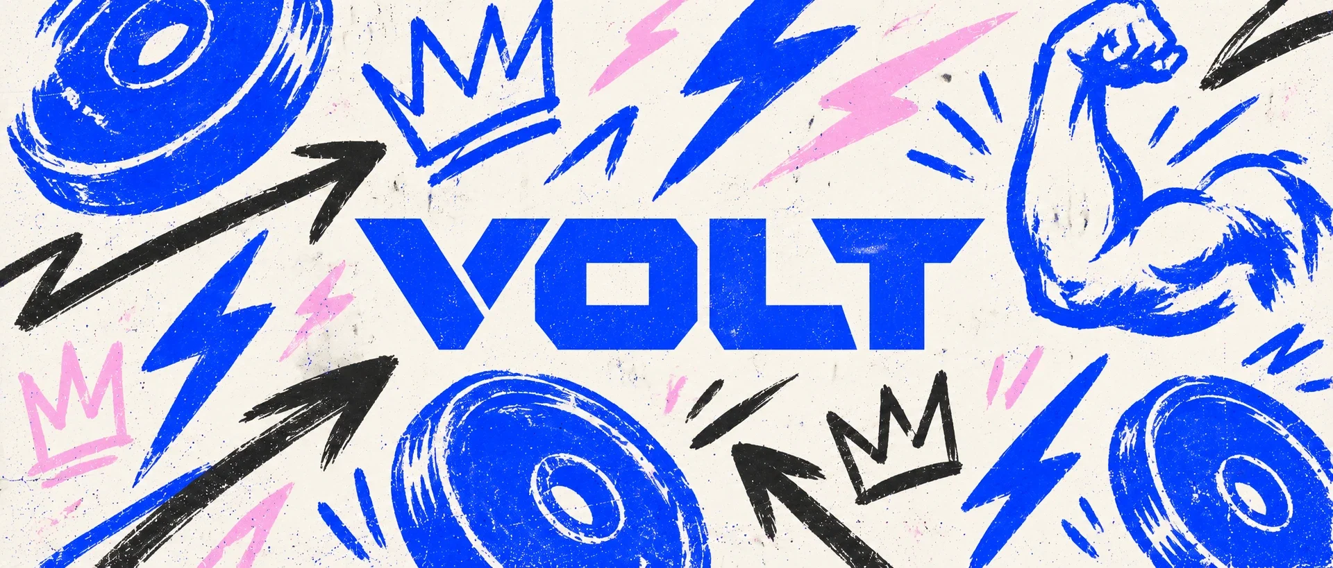 Volt graphic pattern with weights, lightning and strength symbols