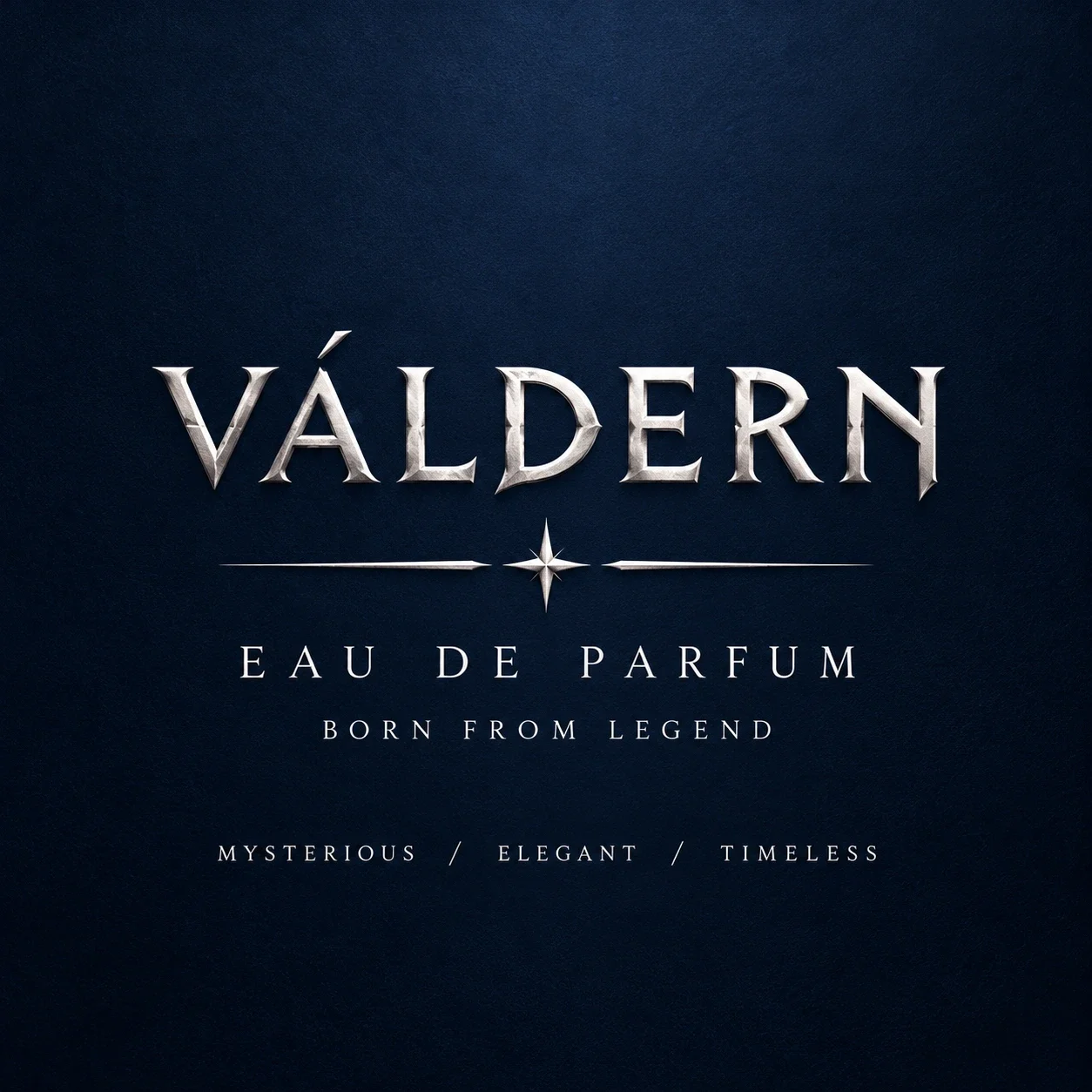 VÁLDERN wordmark with Eau de Parfum and Born from Legend lines.