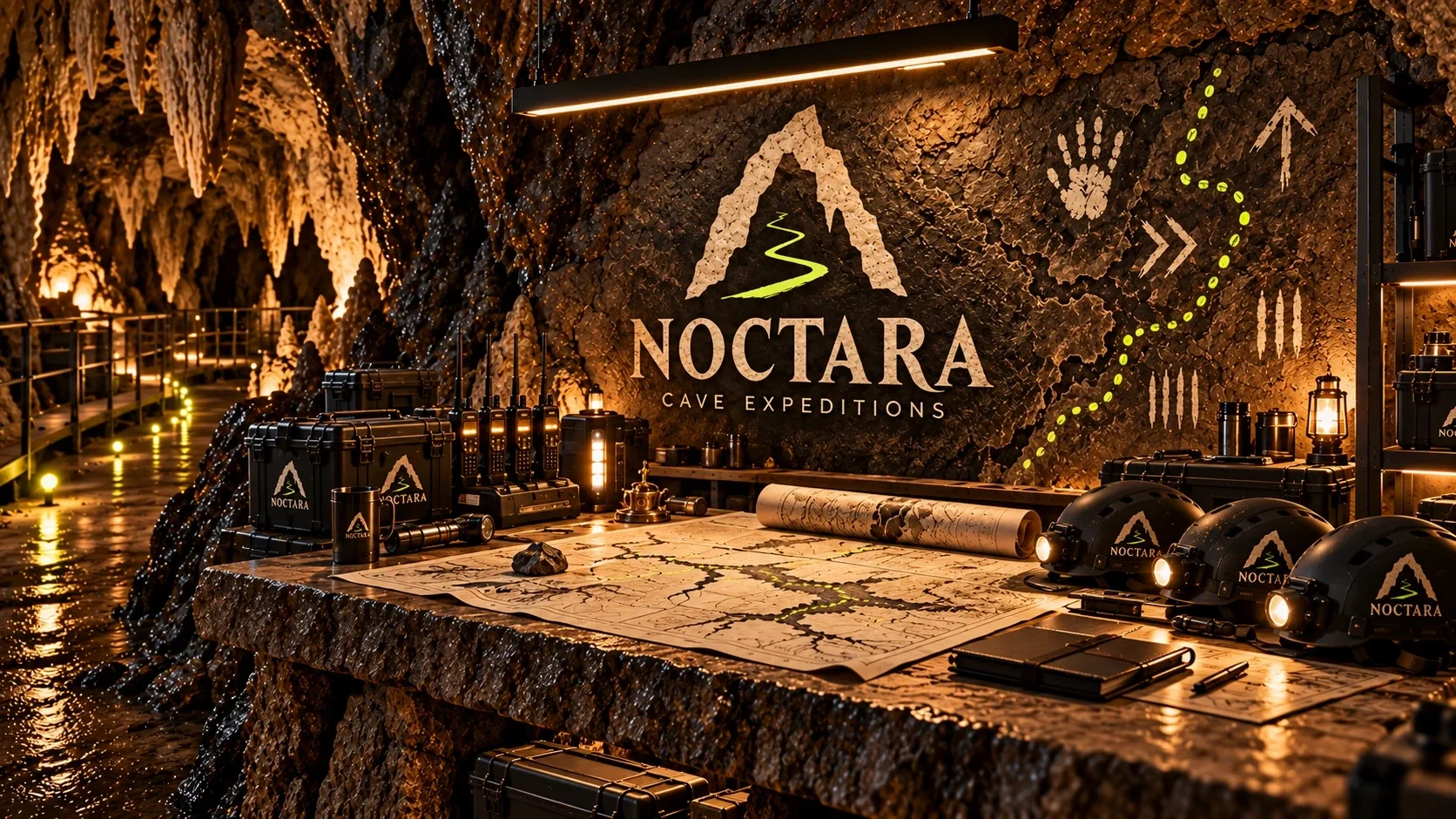 Noctara guide station with route maps and equipment