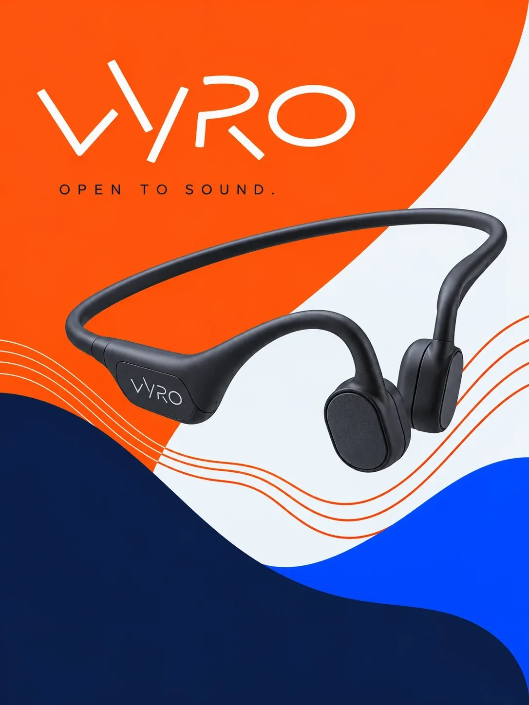 Vyro orange, navy and blue brand palette around the headset