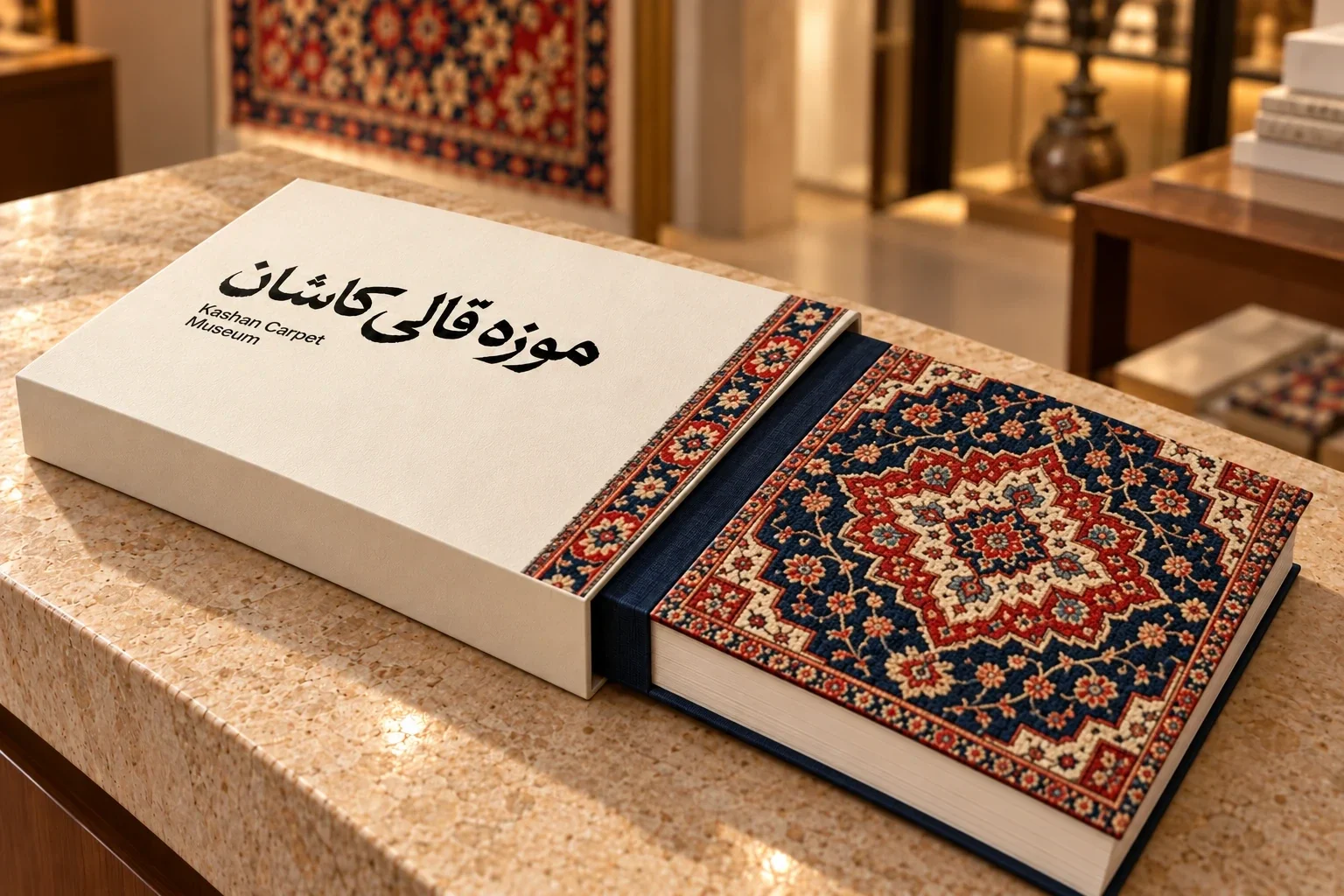 Museum catalogue presented in a patterned slipcase