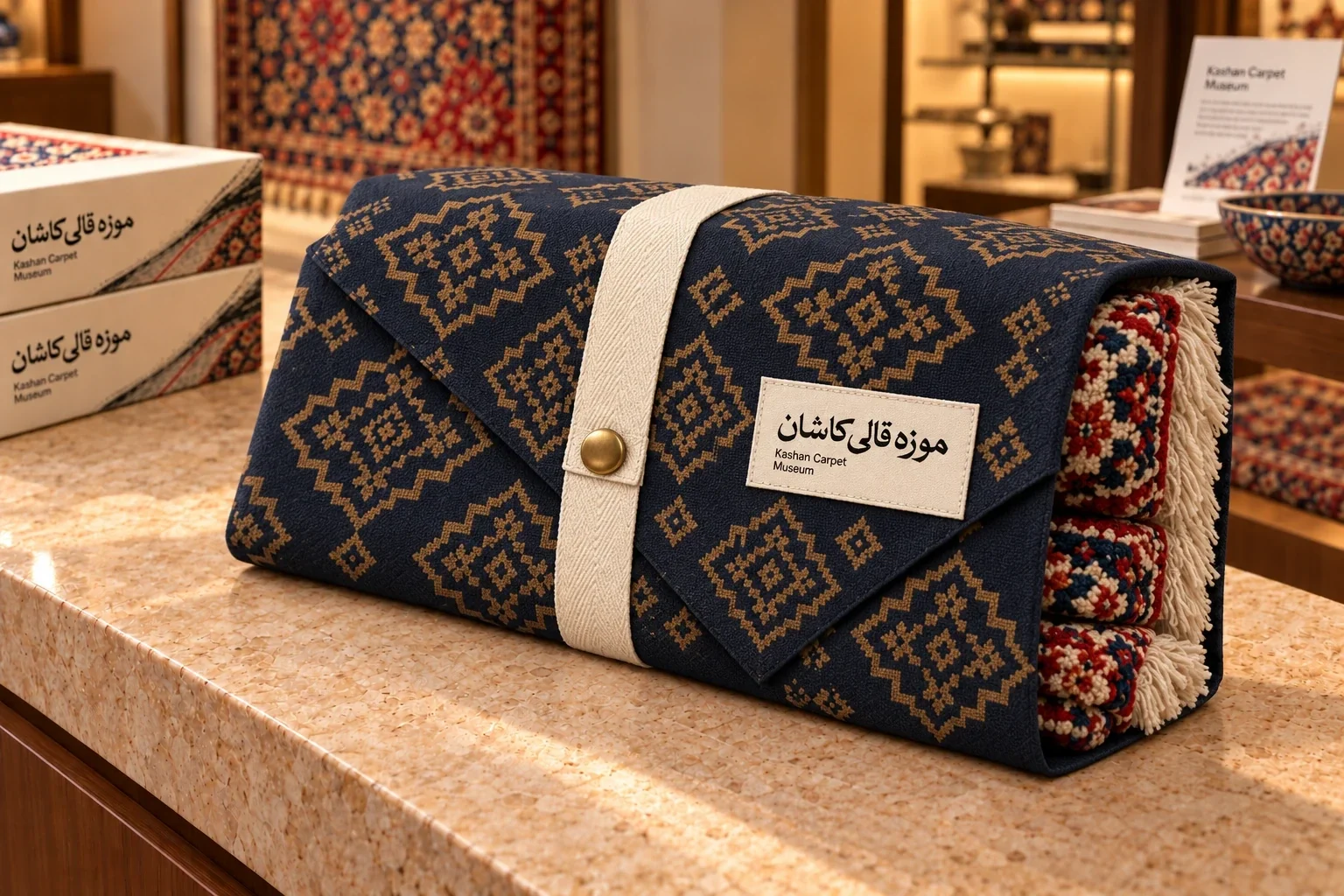 Printed wrap around a folded rug
