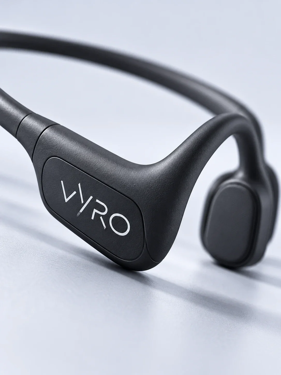 Close-up of Vyro headset housing and wordmark