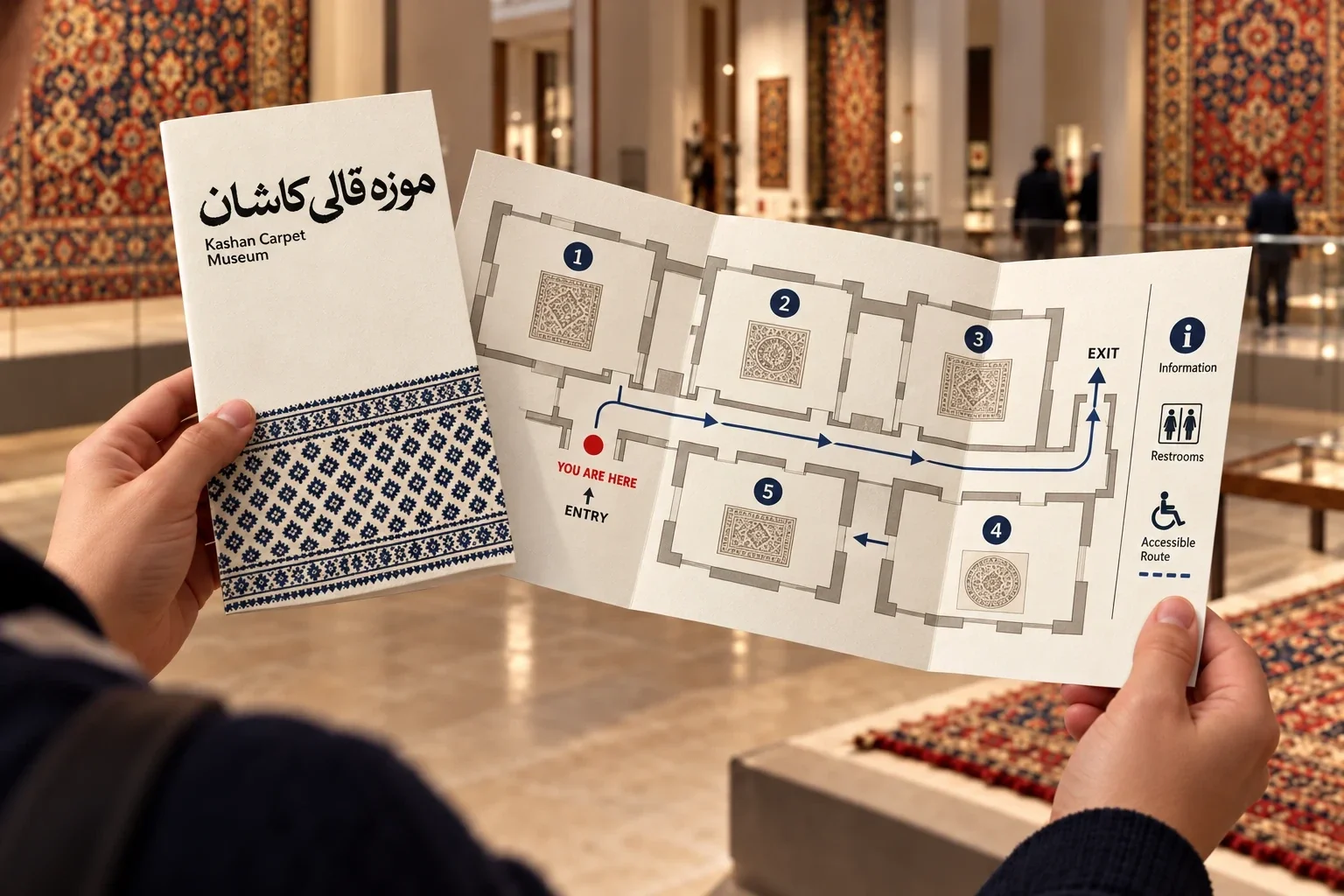 Fold-out museum gallery map in a visitor’s hands
