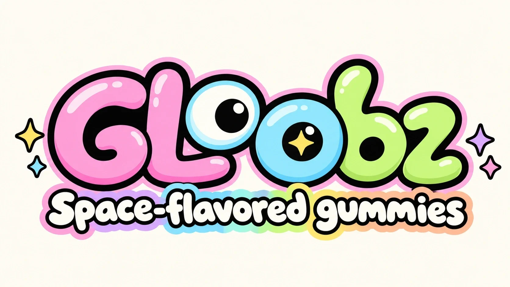 Colorful Gloobz wordmark with the line Space-flavored gummies