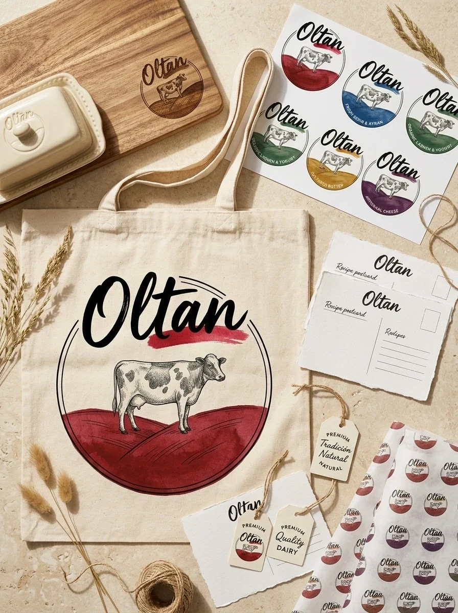 Oltan tote bag, stationery, stickers and branded collateral mockups