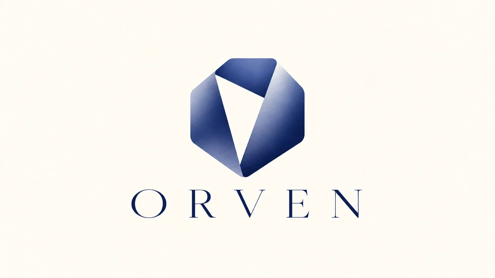 Faceted ORVEN monogram and serif wordmark on ivory