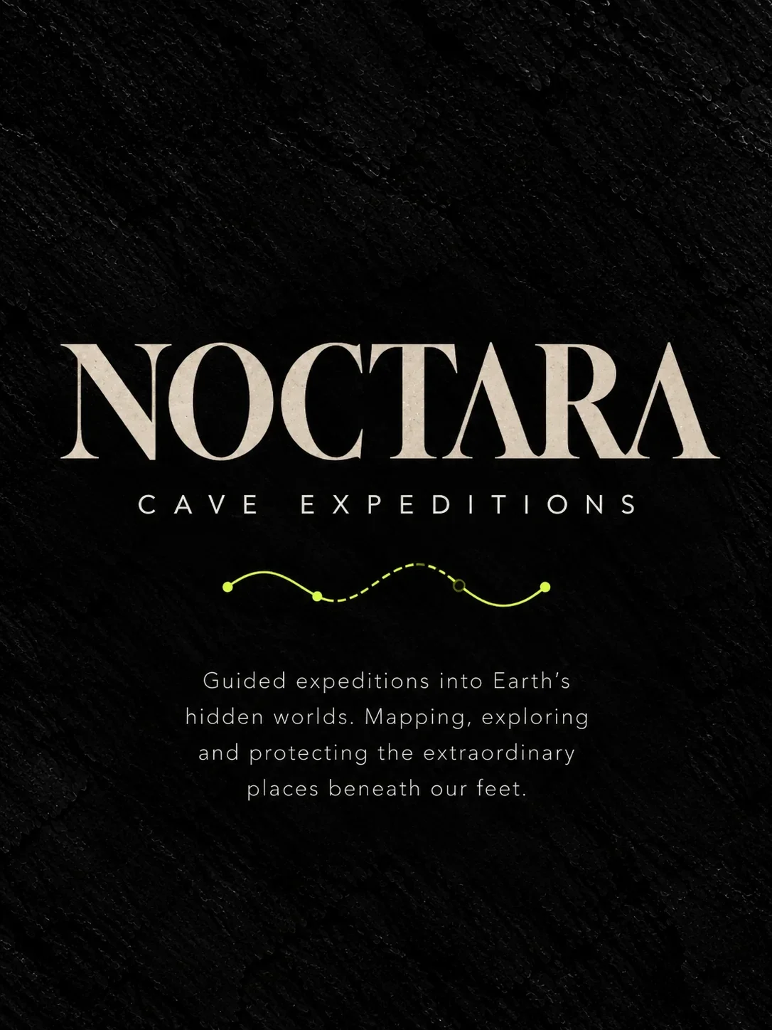 Noctara wordmark and typography on a dark rock background