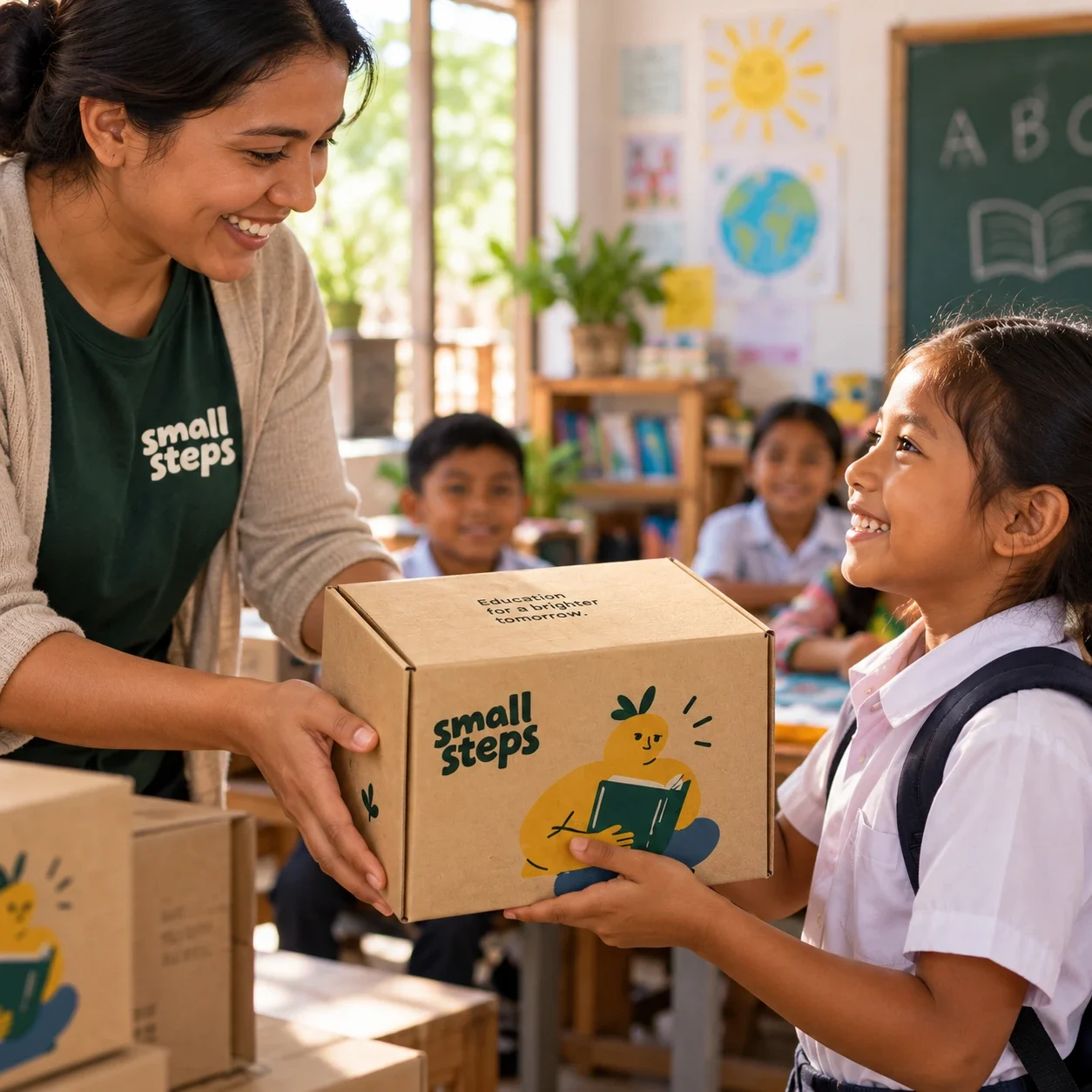 Staged concept scene of children using Small Steps learning materials.