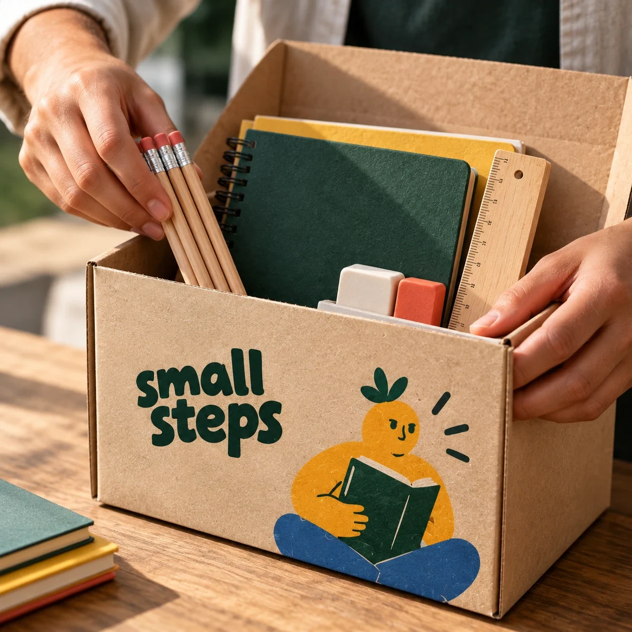 Close view of the Small Steps education kit packaging concept.