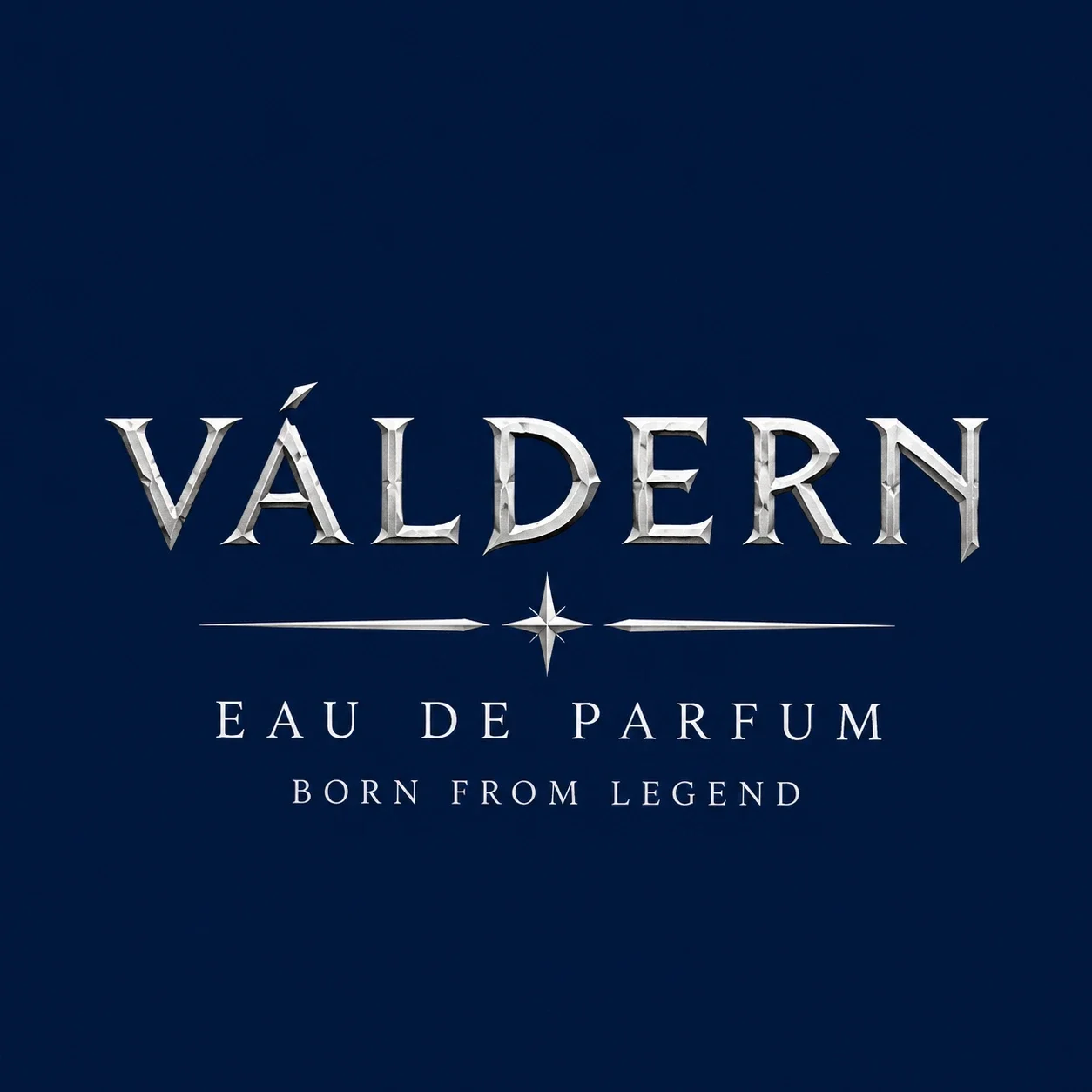 Silver VÁLDERN wordmark and star on deep navy.