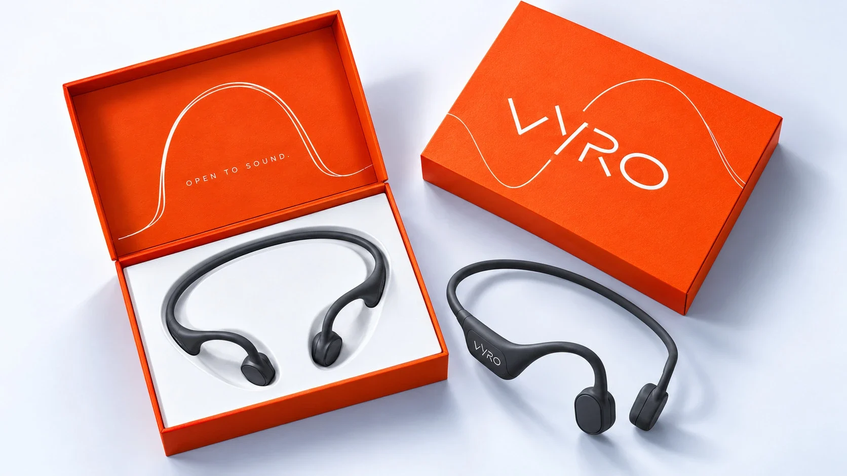 Open orange Vyro packaging presenting the black headset