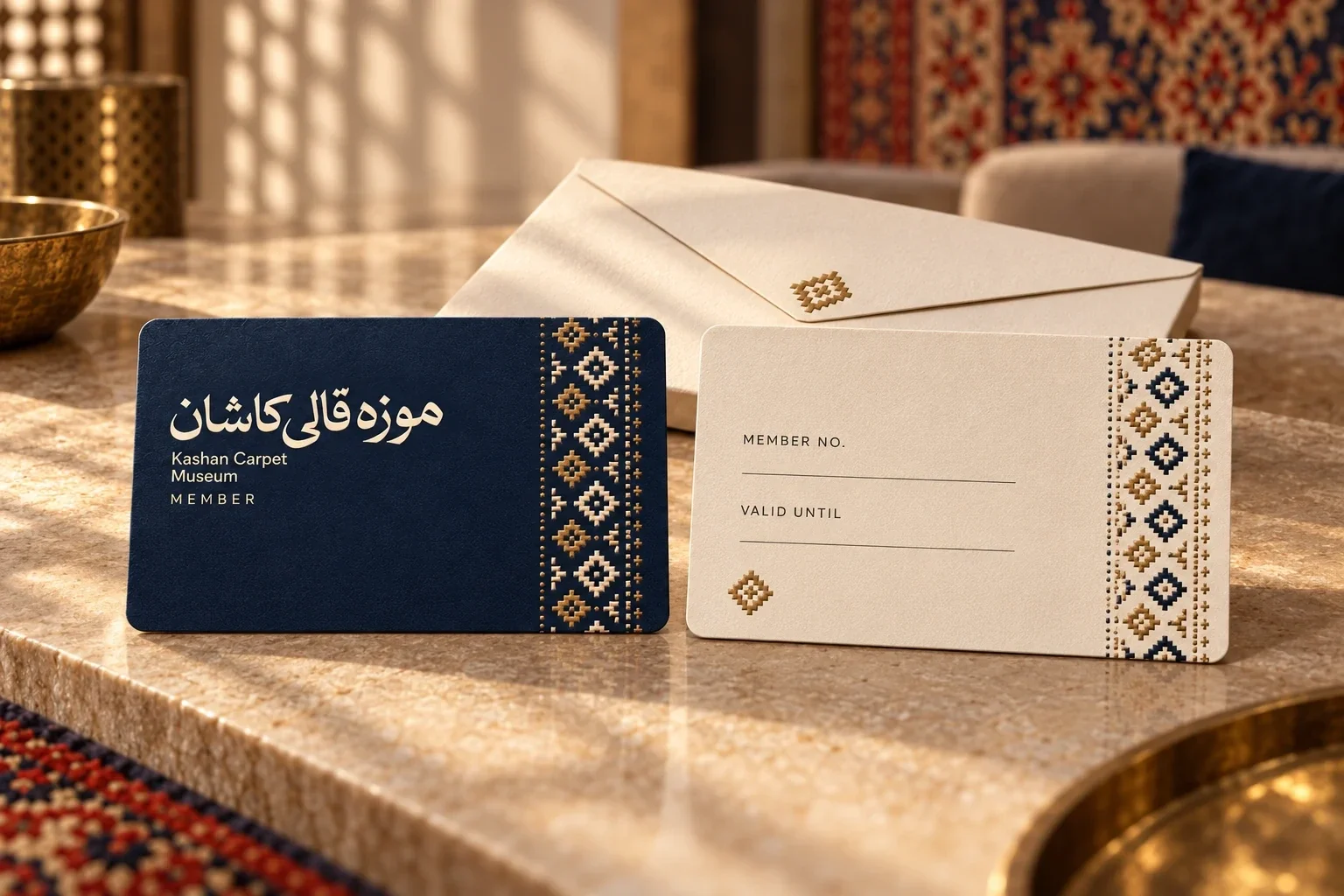 Museum membership card with carpet pattern