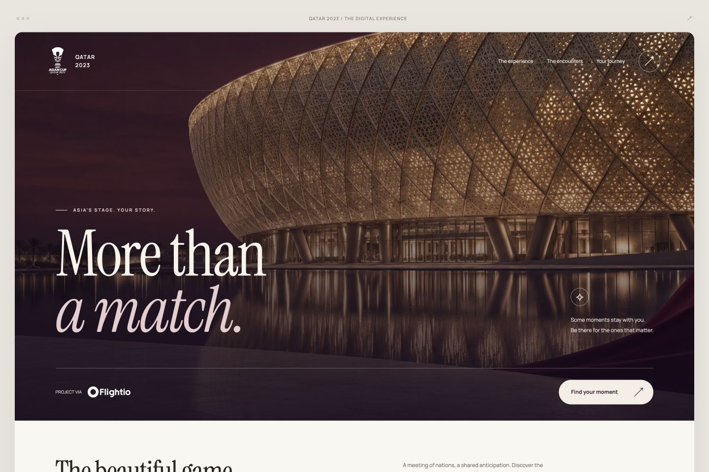 AFC Qatar · Luxury matchday landing experience