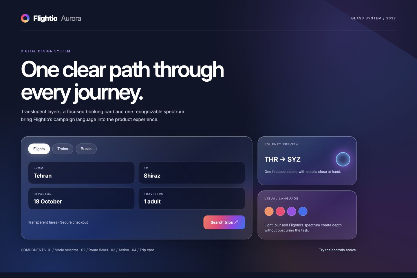 Flightio Aurora animated glass design system